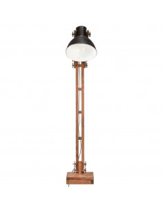 Lampada da Pavimento Nera in Legno Massello di Mango E27 2