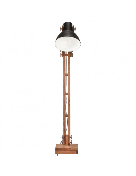 Lampada da Pavimento Nera in Legno Massello di Mango E27