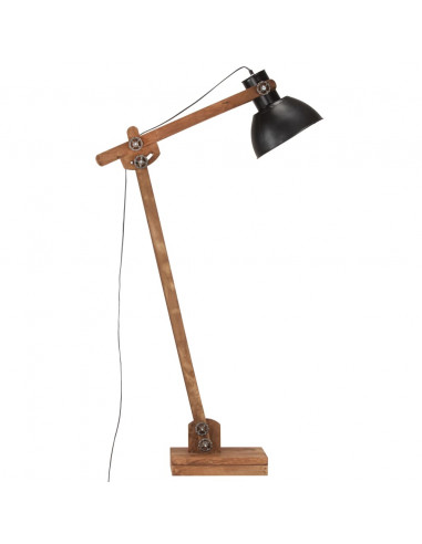 Lampada da Pavimento Nera in Legno Massello di Mango E27