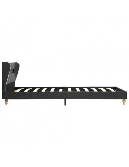 Letto con LED e Materasso Grigio Scuro Tela Ruvida 90x200 cm