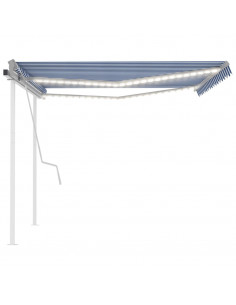 Tenda da Sole Retrattile Manuale con LED 4,5x3 m Blu e Bianca