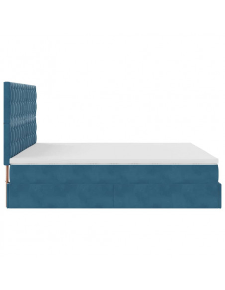 Pouf Letto con Materassi e LED Blu Scuro 200x200cm Velluto
