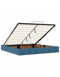 Pouf Letto con Materassi e LED Blu Scuro 200x200cm Velluto