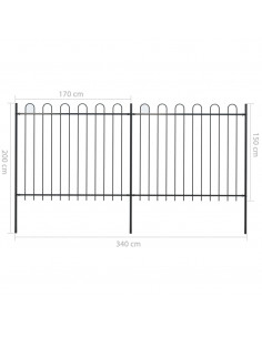 Recinzione da Giardino con Punta Tonda Acciaio 3,4x1,5 m Nera