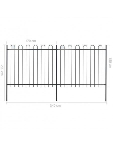 Recinzione da Giardino con Punta Tonda Acciaio 3,4x1,5 m Nera