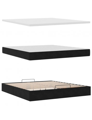 Struttura Letto Pouf con Materassi Nero 200x200 cm Velluto