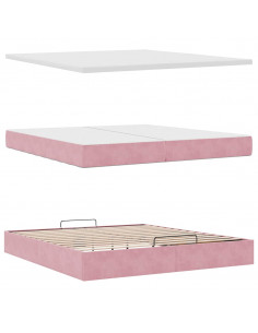 Struttura Letto Pouf con Materassi Rosa 200x200 cm Velluto