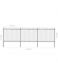 Recinzione Giardino con Punta Tonda in Acciaio 5,1x1,5m Nera