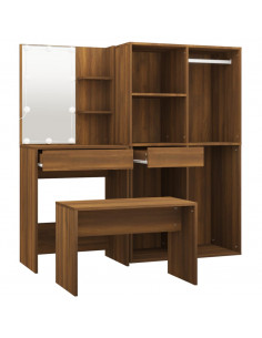 Set Tavolo da Toeletta con LED Rovere Marrone Legno Multistrato