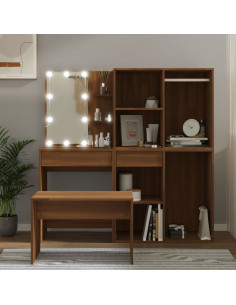 Set Tavolo da Toeletta con LED Rovere Marrone Legno Multistrato 2
