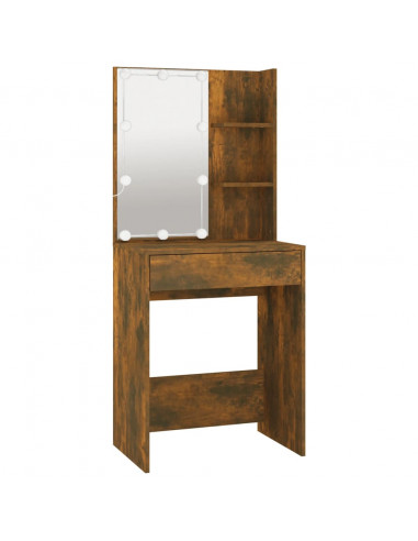 Set Tavolo da Toeletta con LED Rovere Fumo in Legno Multistrato