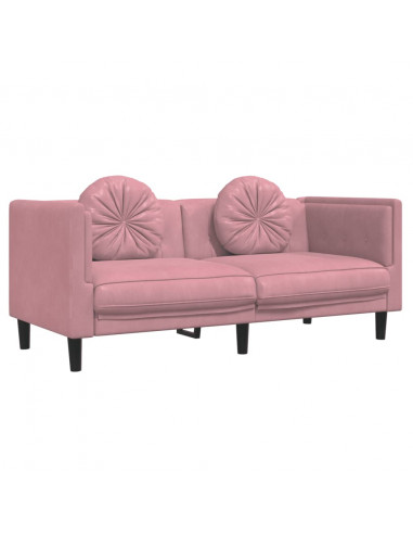 Set di Divani 2 pz con Cuscini Rosa in Velluto