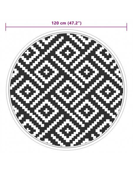 Tappeto da Esterni Bianco e Nero Ø120 cm in PP