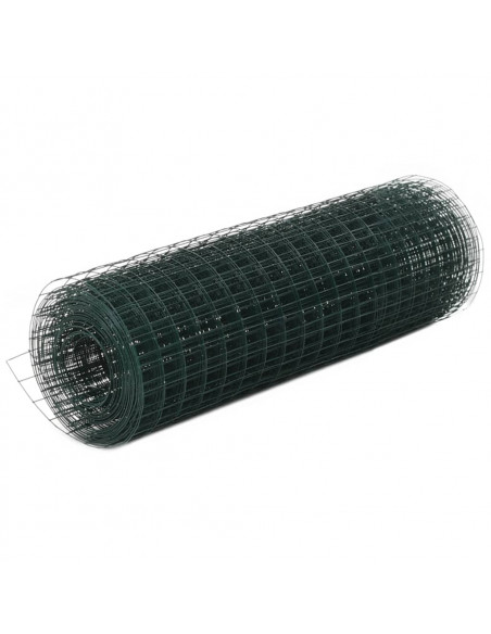 Recinzione in Rete per Pollaio in Acciaio e PVC 25x0,5 m Verde