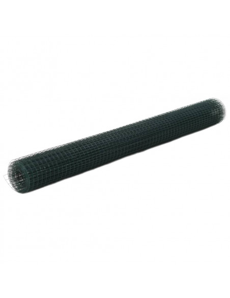 Recinzione in Rete per Pollaio in Acciaio e PVC 25x1,5 m Verde