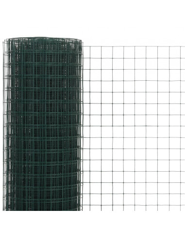 Recinzione in Rete per Pollaio in Acciaio e PVC 25x1,5 m Verde