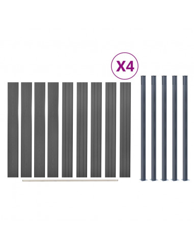 Set Pannello di Recinzione Grigio 699x186 cm in WPC