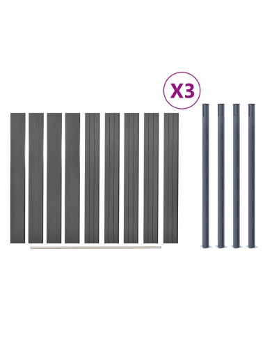 Set Pannello di Recinzione Grigio 526x186 cm in WPC