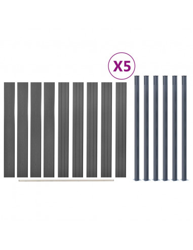 Set Pannello di Recinzione Grigio 872x186 cm in WPC