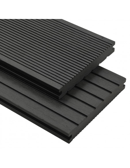 Pavimento per Esterni in WPC Pieno Accessori 10 m² 2,2 m Nero