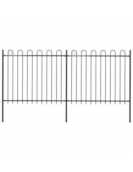 Recinzione da Giardino con Punta Tonda Acciaio 3,4x1,5 m Nera