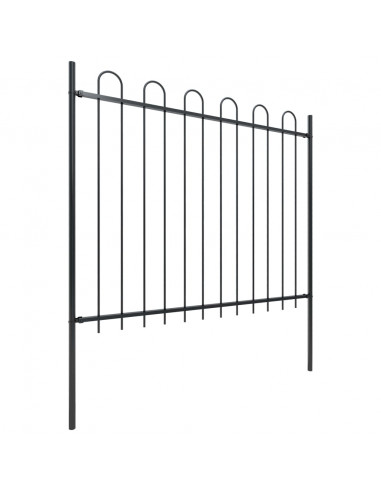 Recinzione da Giardino con Punta Tonda Acciaio 3,4x1,5 m Nera