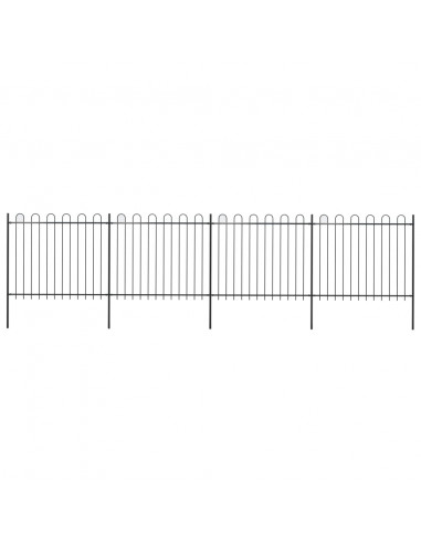 Recinzione Giardino con Punta Tonda in Acciaio 6,8x1,5m Nera