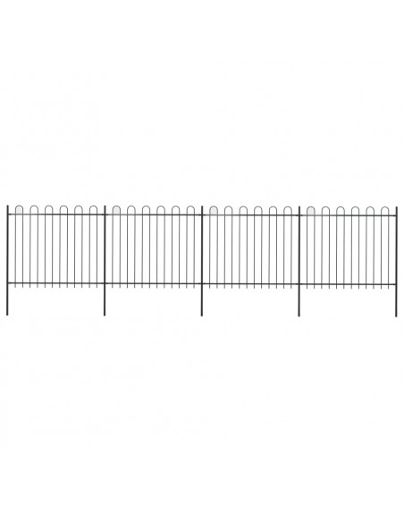 Recinzione Giardino con Punta Tonda in Acciaio 6,8x1,5m Nera