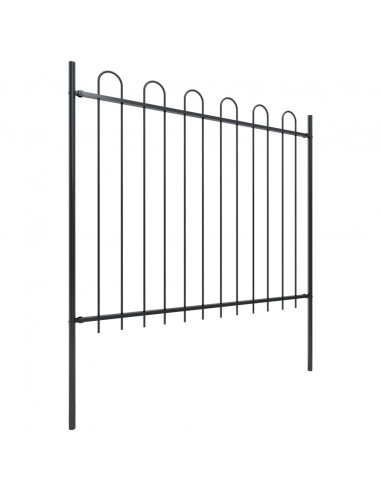 Recinzione Giardino con Punta Tonda in Acciaio 6,8x1,5m Nera