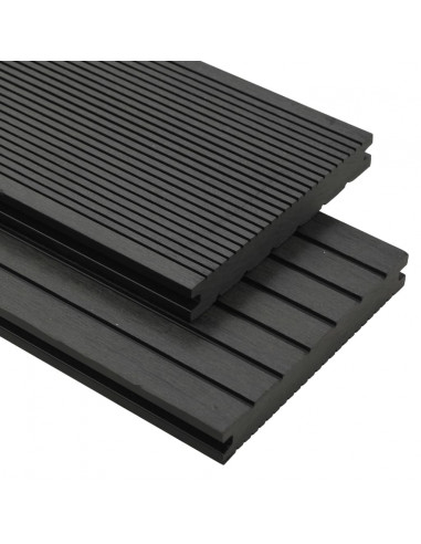 Pavimento per Esterni in WPC Pieno Accessori 16 m² 2,2 m Nero