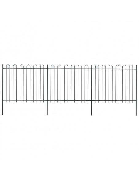 Recinzione Giardino con Punta Tonda in Acciaio 5,1x1,5m Nera