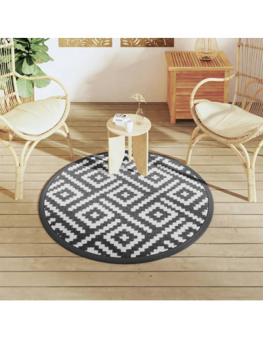Tappeto da Esterni Bianco e Nero Ø120 cm in PP