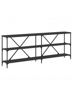 Tavolino Consolle Nero 200x30x75 cm Legno Multistrato e Ferro 2