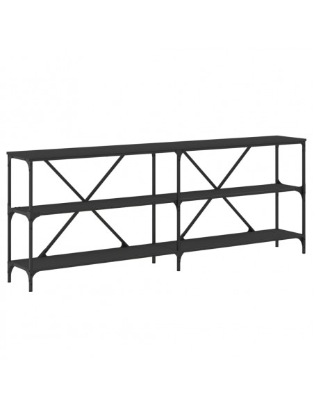 Tavolino Consolle Nero 200x30x75 cm Legno Multistrato e Ferro