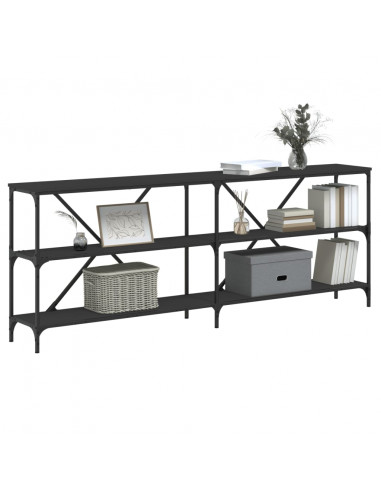Tavolino Consolle Nero 200x30x75 cm Legno Multistrato e Ferro