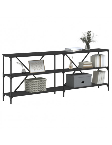 Tavolino Consolle Nero 200x30x75 cm Legno Multistrato e Ferro