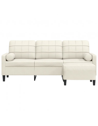 Divano a 3 Posti con Poggiapiedi Crema 180 cm in Velluto