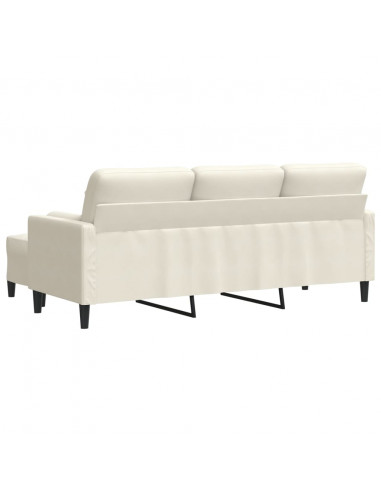 Divano a 3 Posti con Poggiapiedi Crema 180 cm in Velluto