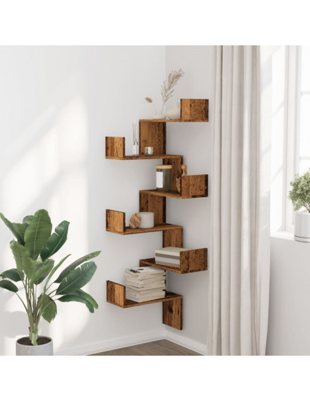 Scaffale Angolare Muro Legno Antico 45x45x147 cm Multistrato