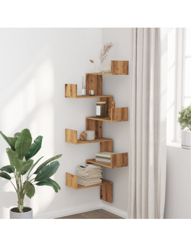 Scaffale Angolare Muro Rovere Artigianale 45x45x147 cm Legno