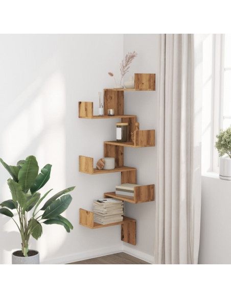 Scaffale Angolare Muro Rovere Artigianale 45x45x147 cm Legno