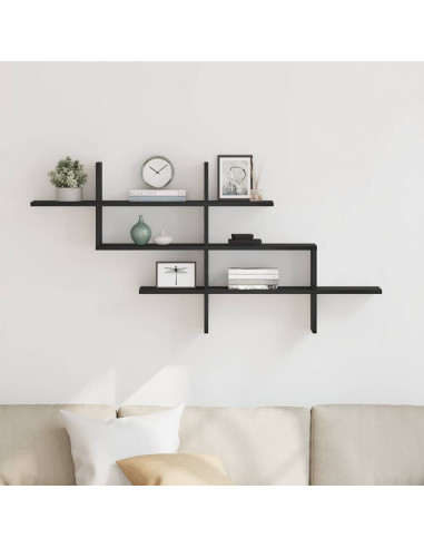 Scaffale a Parete Rovere Nero 124,5x18x60,5 cm in Truciolato