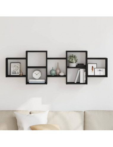 Scaffale a Parete Rovere Nero 129x18x42 cm in Truciolato