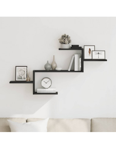 Scaffale a Parete Rovere Nero 104x15x49 cm in Truciolato