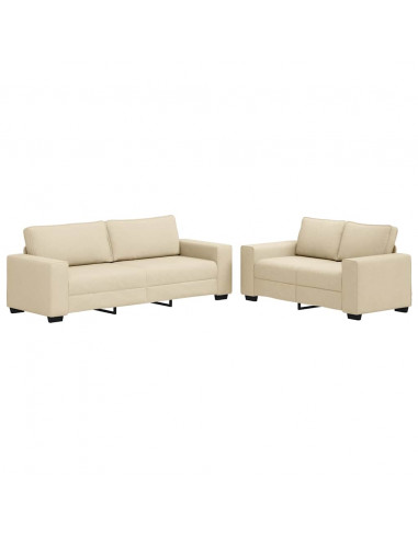 Set di Divani 2 pz con Cuscini Crema in Tessuto