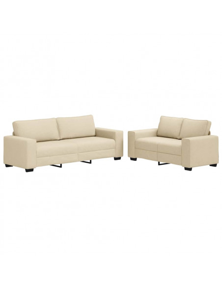 Set di Divani 2 pz con Cuscini Crema in Tessuto