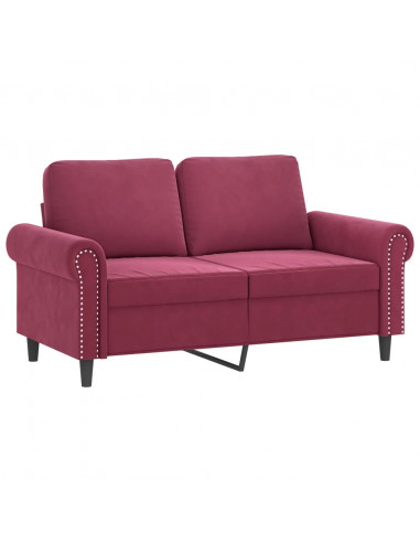 Set di Divani 3 pz con Cuscini Rosso Vino in Velluto