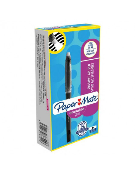 Papermate Erasable Gel Penna in gel con cappuccio Medio Nero 12 pz