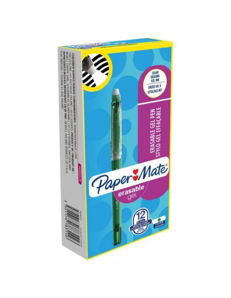 Papermate Erasable Gel Penna in gel con cappuccio Medio Verde 12 pz