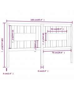 Testiera per Letto 166x4x100 cm in Legno Massello di Pino
